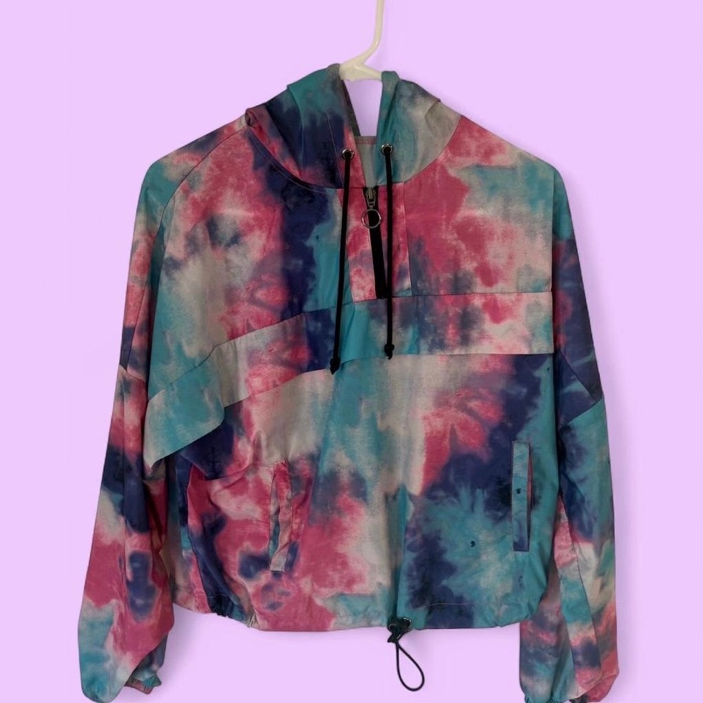 Pink & Blue Tie-Dye Windbreaker with hood
